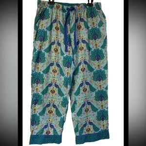Nick & Nora Brand Blue Peacock Jewel Print Pajama Pants Size XXL lounge colorful